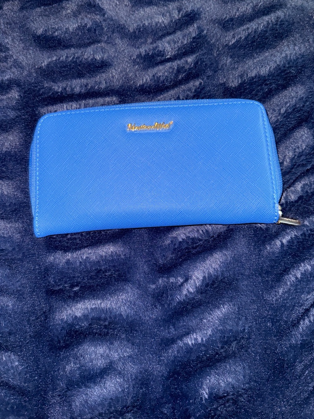 Royal Blue Zip-Around Wallet with Gold Accent
